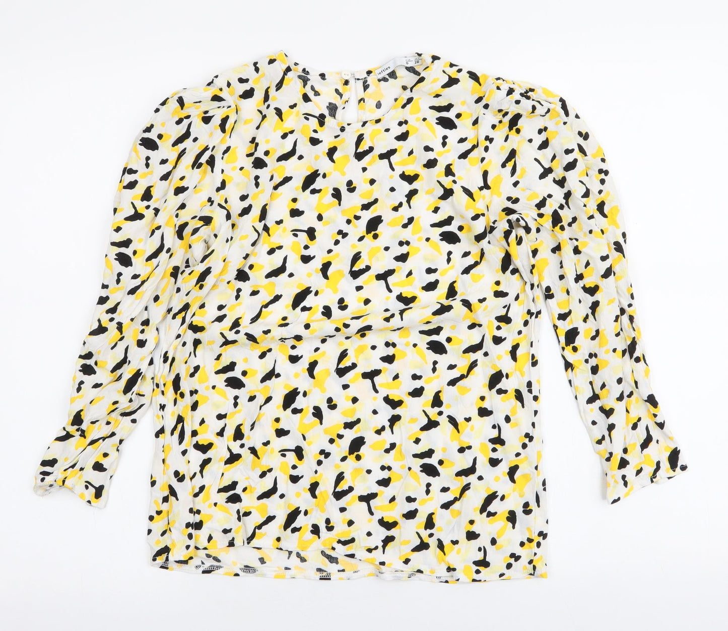 Lefties Womens Yellow Animal Print Viscose Basic Blouse Size S Round Neck