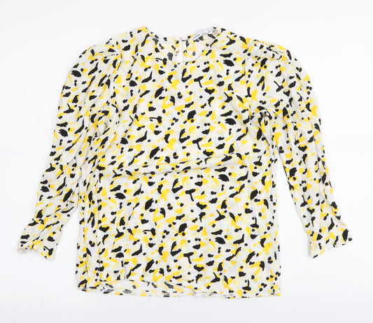 Lefties Womens Yellow Animal Print Viscose Basic Blouse Size S Round Neck