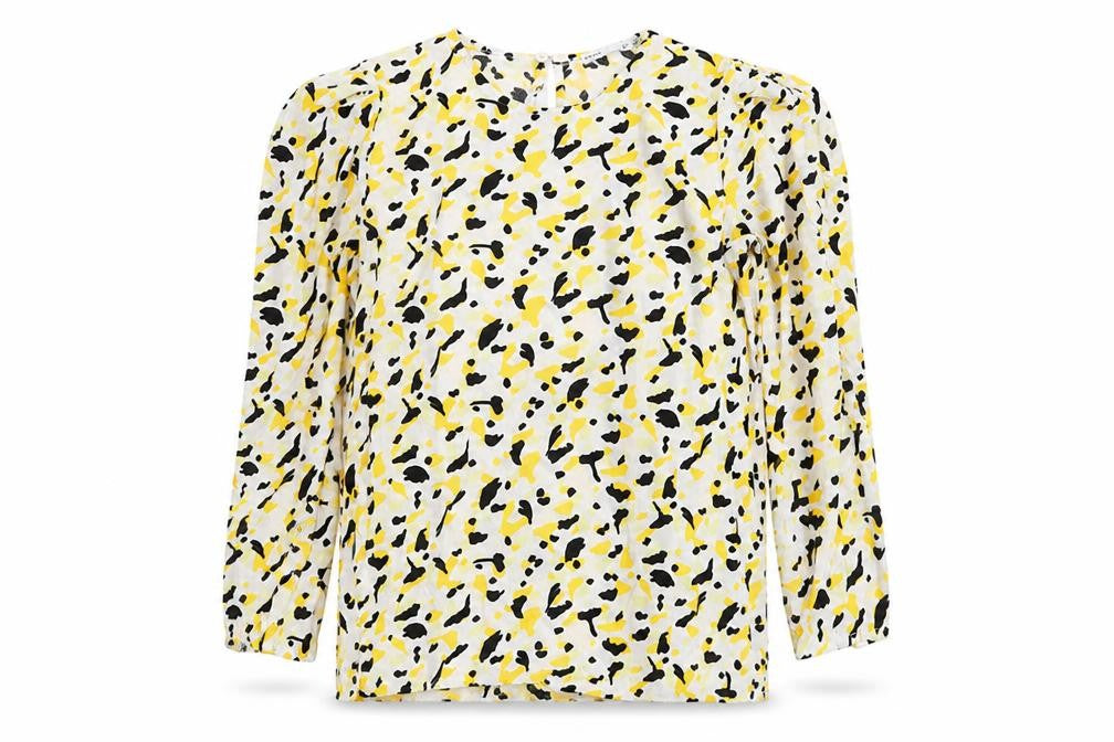 Lefties Womens Yellow Animal Print Viscose Basic Blouse Size S Round Neck