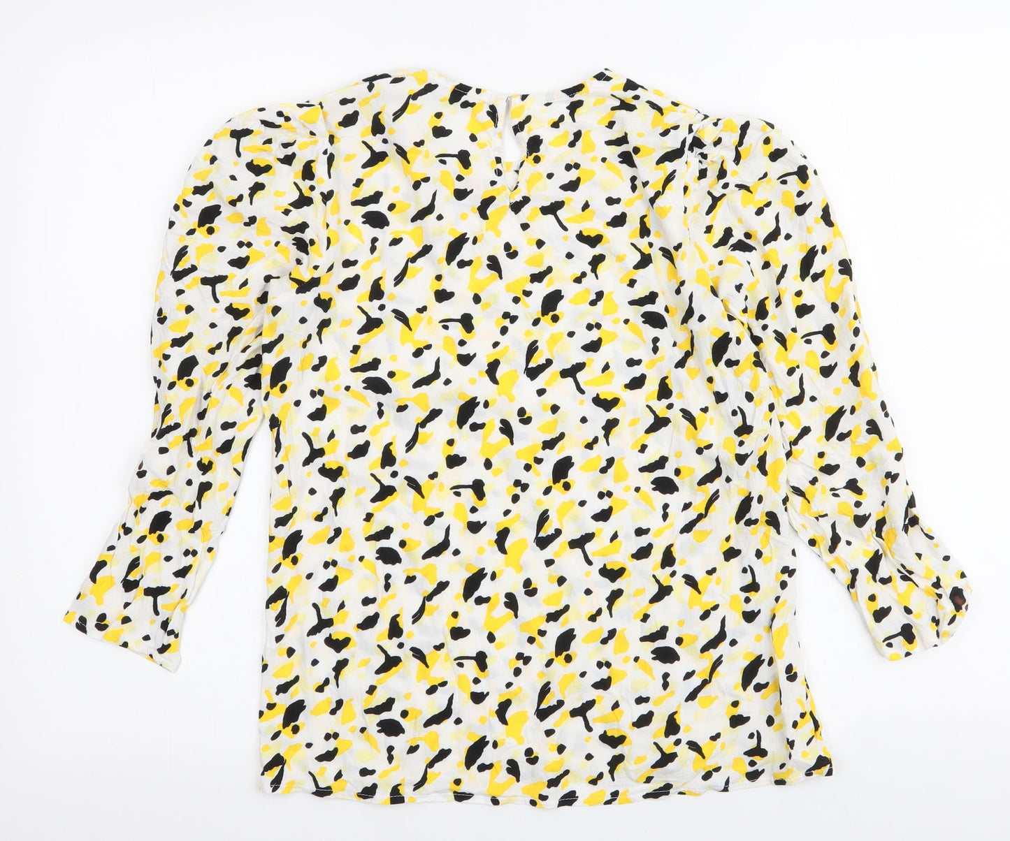 Lefties Womens Yellow Animal Print Viscose Basic Blouse Size S Round Neck