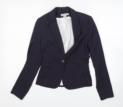 H&M Womens Blue Polka Dot Polyester Jacket Blazer Size 4