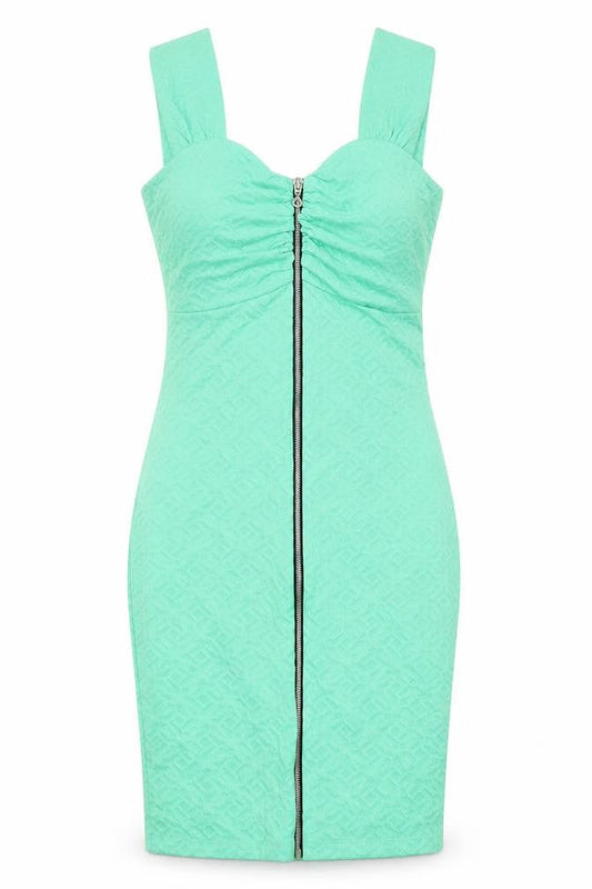 Ariana Womens Green  Viscose Pencil Dress  Size 10  Round Neck Zip