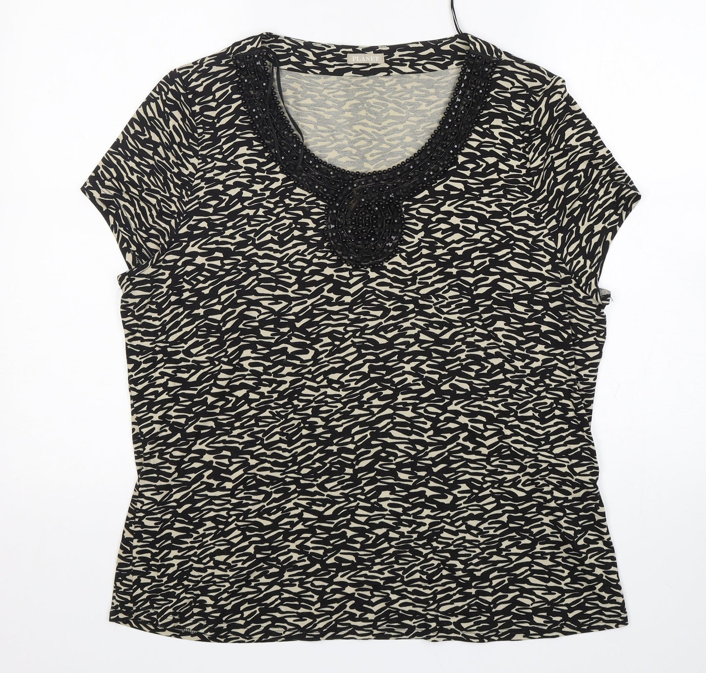 Planet Womens Multicoloured Animal Print Viscose Basic T-Shirt Size XL Round Neck