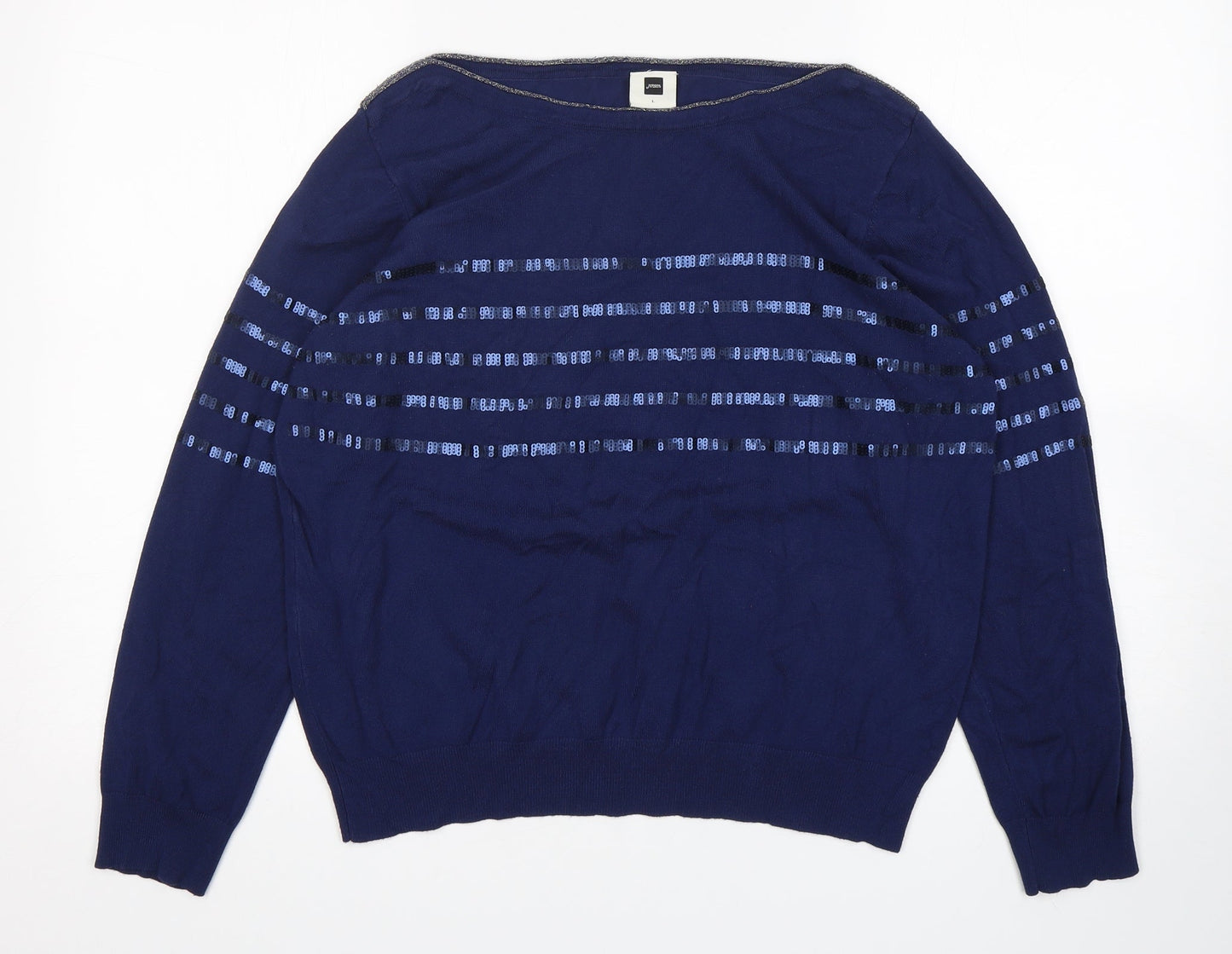 Jensen Womens Blue Round Neck  Viscose Pullover Jumper Size L