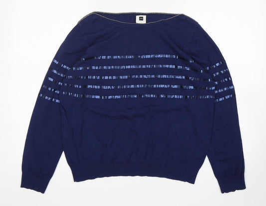 Jensen Womens Blue Round Neck  Viscose Pullover Jumper Size L
