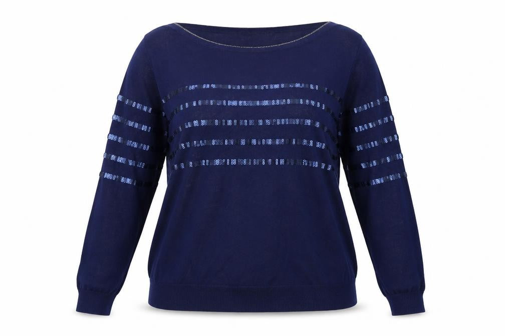 Jensen Womens Blue Round Neck  Viscose Pullover Jumper Size L
