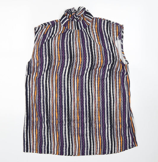 NEXT Womens Multicoloured Striped Polyester Basic Blouse Size 18 High Neck