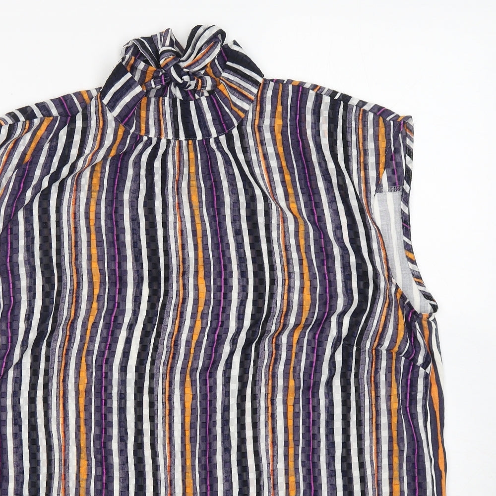 NEXT Womens Multicoloured Striped Polyester Basic Blouse Size 18 High Neck