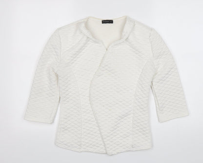 Preloved Exhibit Womens White V-Neck  Polyester Cardigan Jumper Size 8 - Front