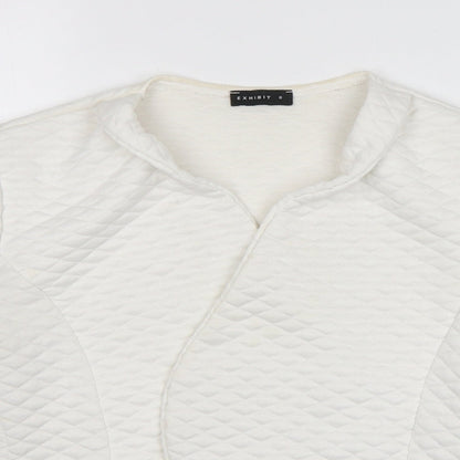 Preloved Exhibit Womens White V-Neck  Polyester Cardigan Jumper Size 8 - Detail