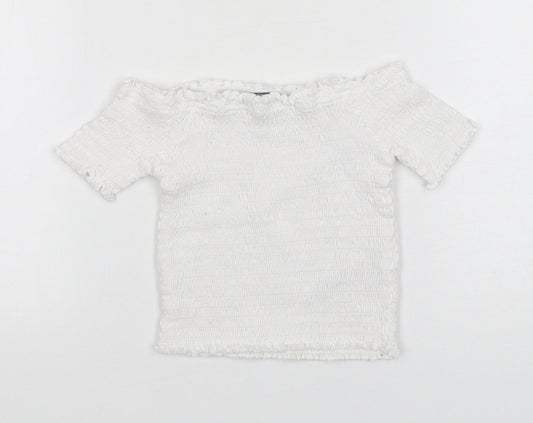 Primark Girls White  Cotton Basic T-Shirt Size 4-5 Years Boat Neck Pullover