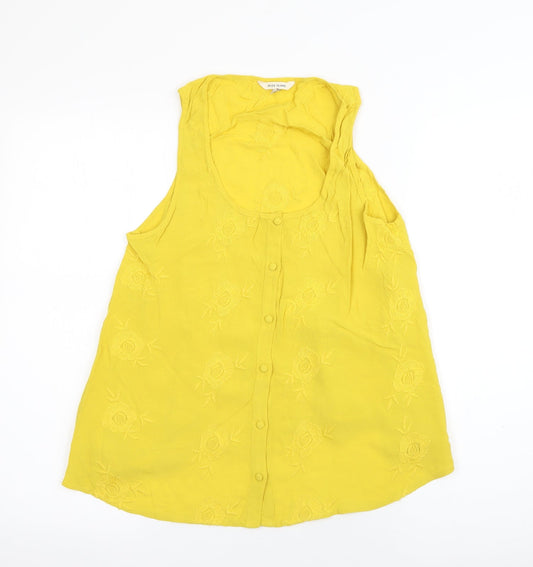 River Island Womens Yellow  Viscose Basic Tank Size 8 Scoop Neck - Floral Embroidery