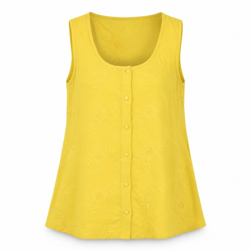 River Island Womens Yellow  Viscose Basic Tank Size 8 Scoop Neck - Floral Embroidery
