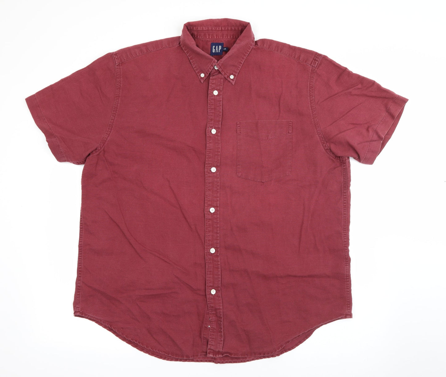 Gap Mens Red  Polyester  Button-Up Size L Collared Button
