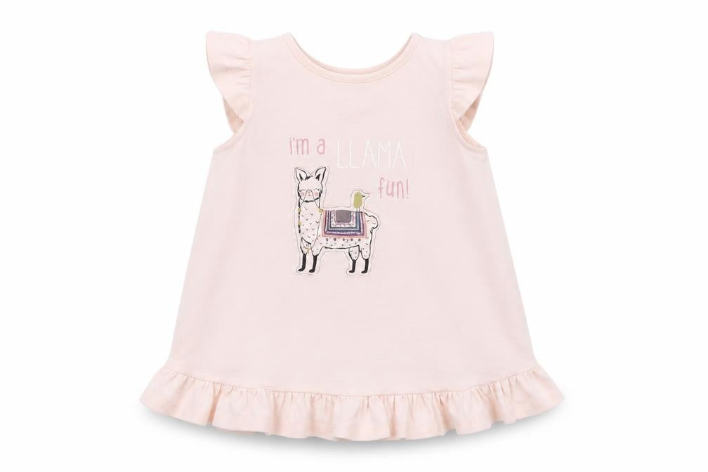 Maggie & Zoe Girls Pink  Cotton Tunic Blouse Size 4 Years Crew Neck Button - Llama