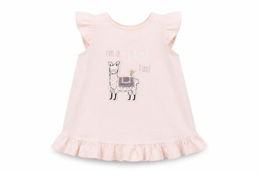 Maggie & Zoe Girls Pink  Cotton Tunic Blouse Size 4 Years Crew Neck Button - Llama