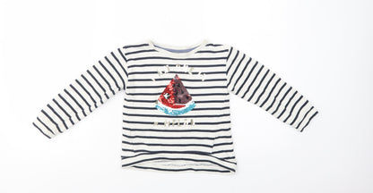 Preloved H&M Girls White Striped Cotton Pullover Sweatshirt Size 4-5 Years  Pullover - Boat - Front