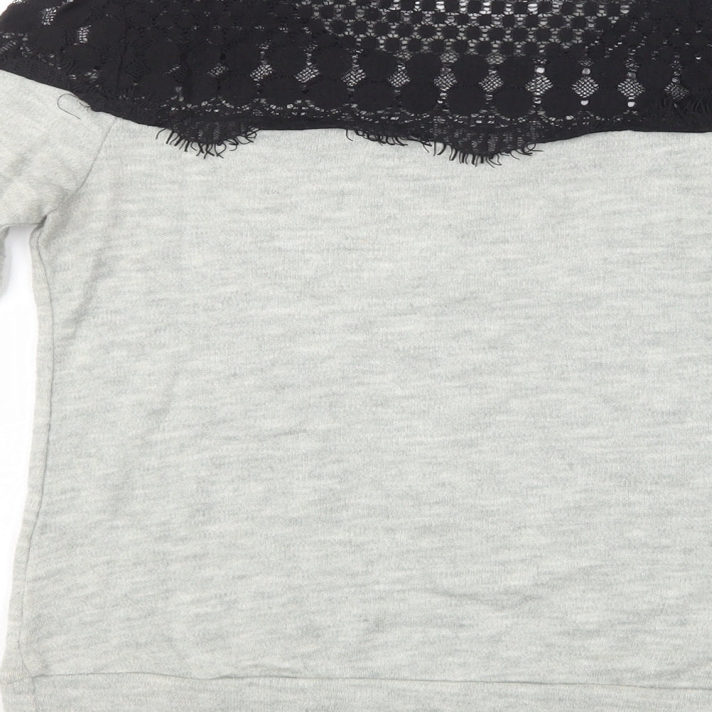 Glamorous Womens Grey Crew Neck  Acrylic Henley Jumper Size S   - Lace Detail