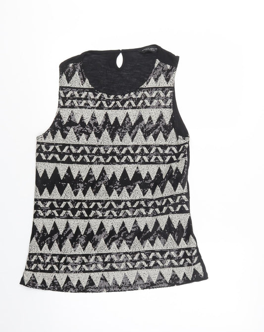 Dorothy Perkins Womens Black Geometric Viscose Basic Blouse Size 14 Scoop Neck