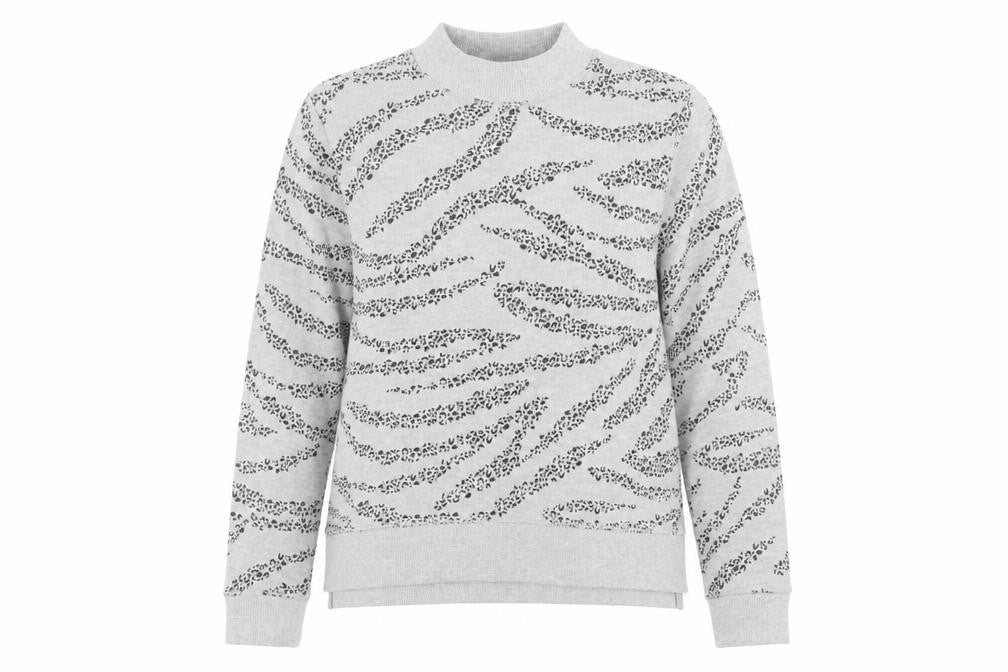 Marks & Spencer Womens Grey Mock Neck Animal Print Cotton Pullover Jumper Size 12