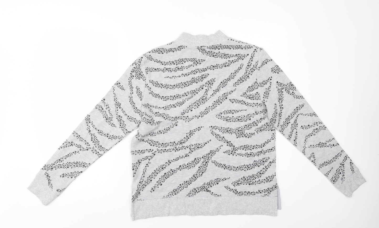 Marks and Spencer Womens Grey Mock Neck Animal Print Cotton Pullover Jumper Size 12