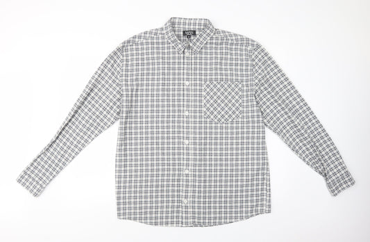 Boohoo Man Mens Grey Plaid Cotton  Button-Up Size M Collared Button