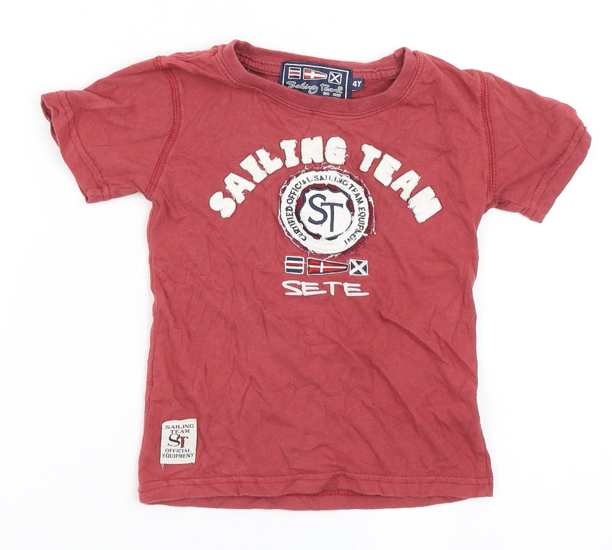 Sailing Team Boys Red Batik 100% Cotton Basic T-Shirt Size 4 Years Round Neck Pullover