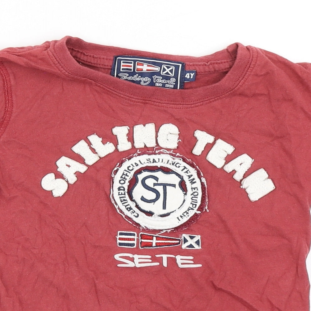 Sailing Team Boys Red Batik 100% Cotton Basic T-Shirt Size 4 Years Round Neck Pullover