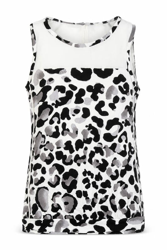 Next Womens Ivory Animal Print Viscose Basic Polo Size 6 Round Neck