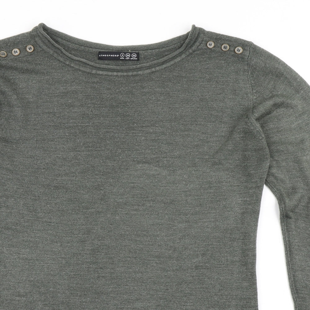 Atmosphere Womens Green Round Neck  Acrylic Pullover Jumper Size 6