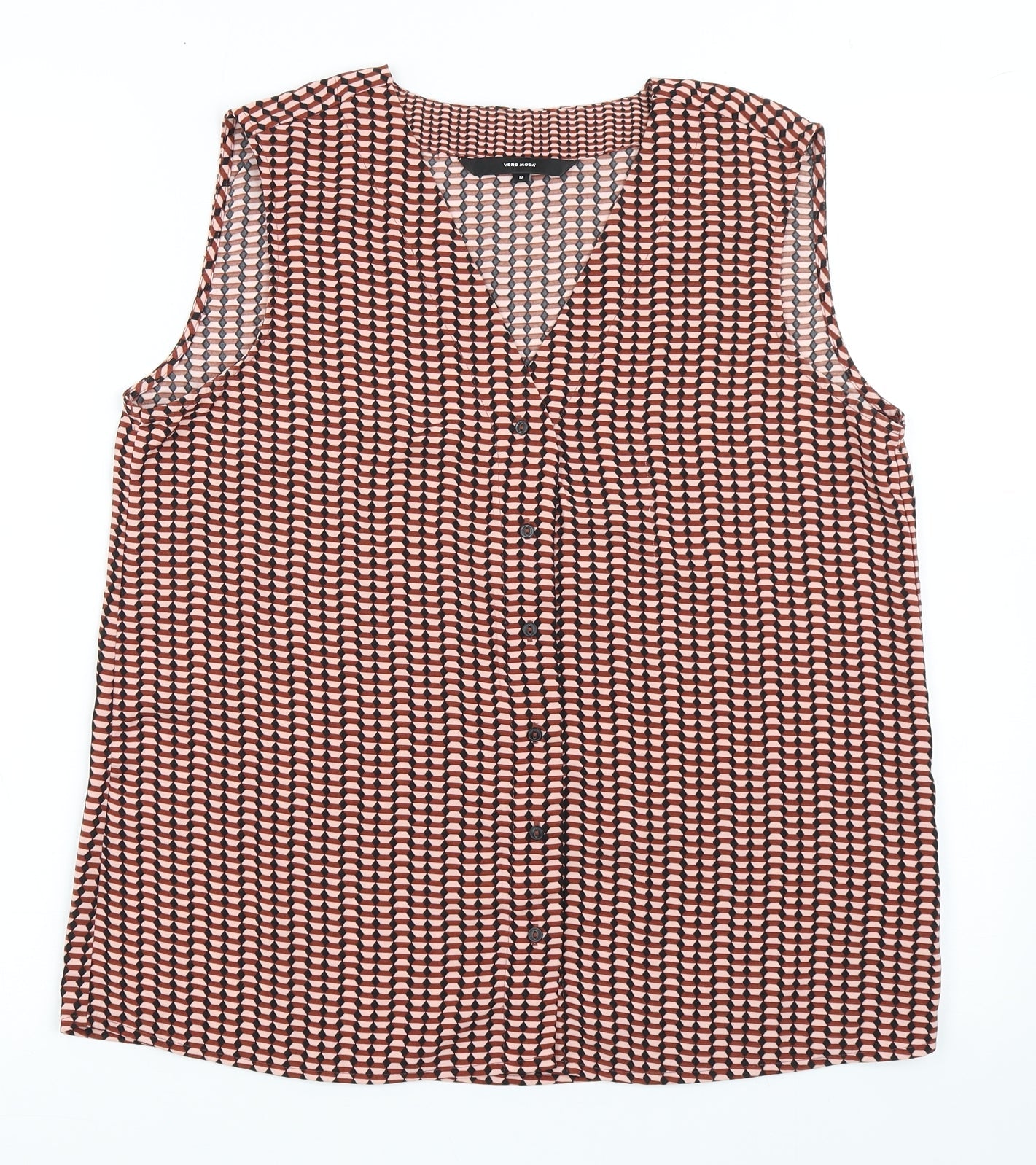 VERO MODA Womens Multicoloured Geometric Polyester Basic Blouse Size M V-Neck