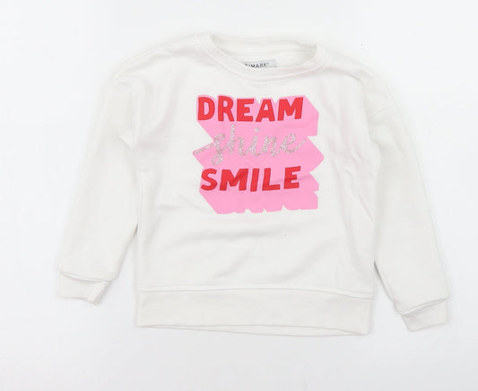 Primark Girls White  Cotton Pullover Sweatshirt Size 4-5 Years   - Dream Shine Smile