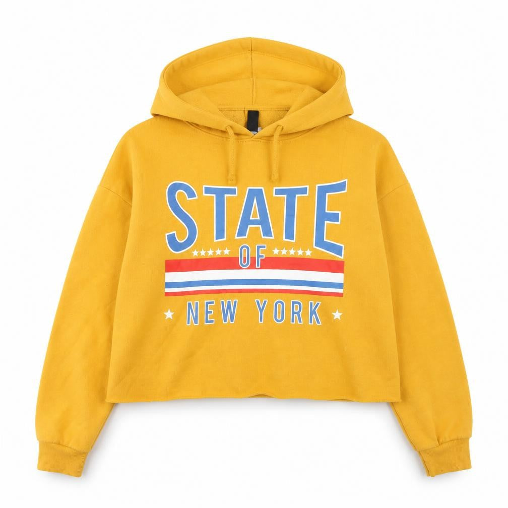 915 Generation Girls Yellow  Polyester Pullover Hoodie Size 12-13 Years   - State Of New York, Cropped