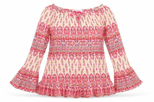 Miss E-vie Girls Pink Paisley Viscose Basic Blouse Size 12 Years Round Neck