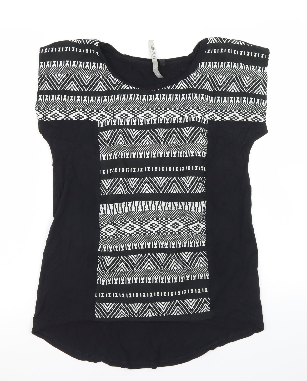 Intuition Womens Black Geometric Viscose Basic T-Shirt Size 12 Round Neck