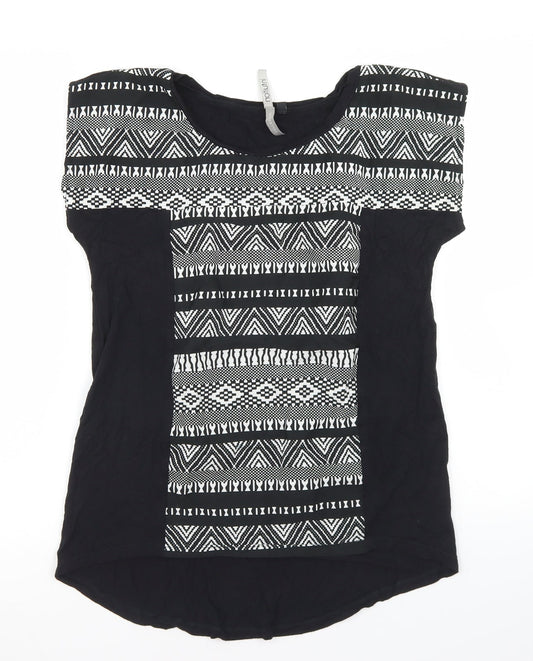 Intuition Womens Black Geometric Viscose Basic T-Shirt Size 12 Round Neck