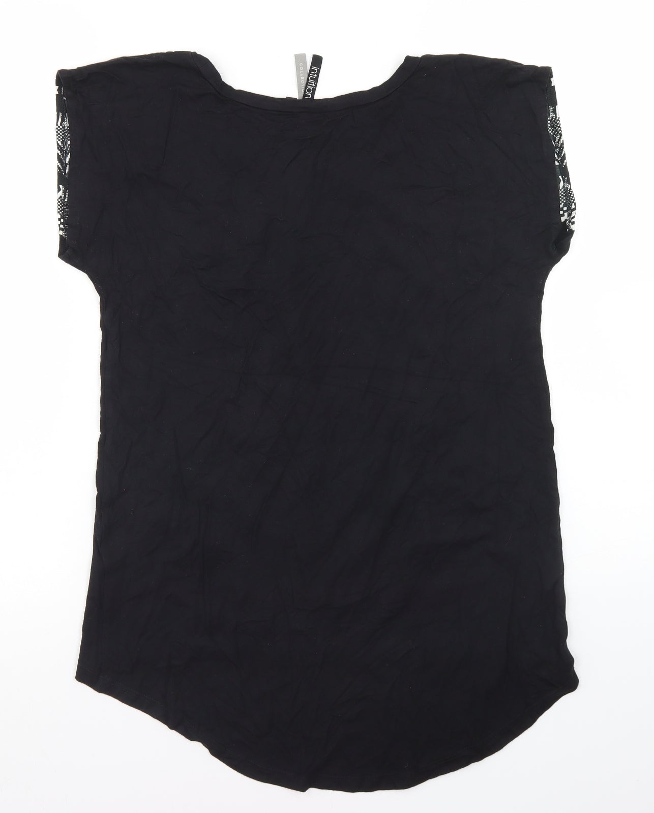 Intuition Womens Black Geometric Viscose Basic T-Shirt Size 12 Round Neck
