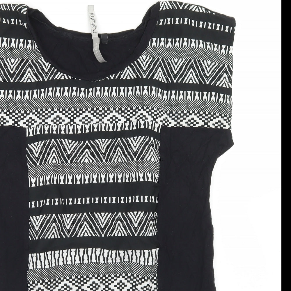 Intuition Womens Black Geometric Viscose Basic T-Shirt Size 12 Round Neck