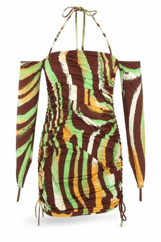 PRETTYLITTLETHING Womens Brown Animal Print Polyester Bodycon  Size 10  Halter  - Glove Detail