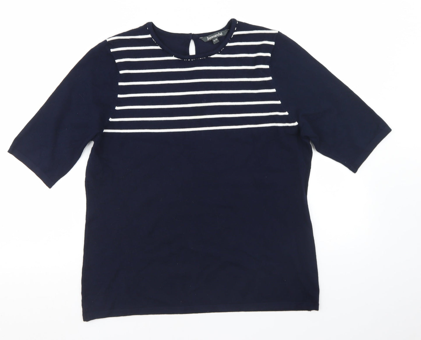 Bonmarché Womens Blue Crew Neck Striped Acrylic Pullover Jumper Size 16