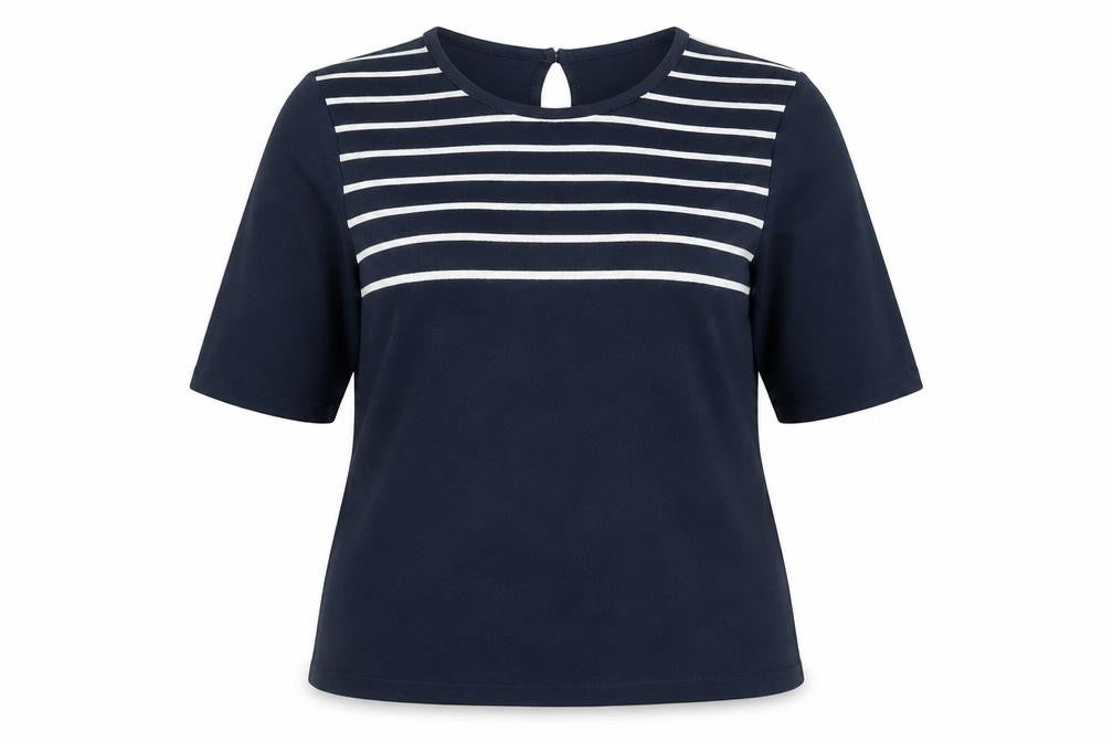 Bonmarché Womens Blue Crew Neck Striped Acrylic Pullover Jumper Size 16