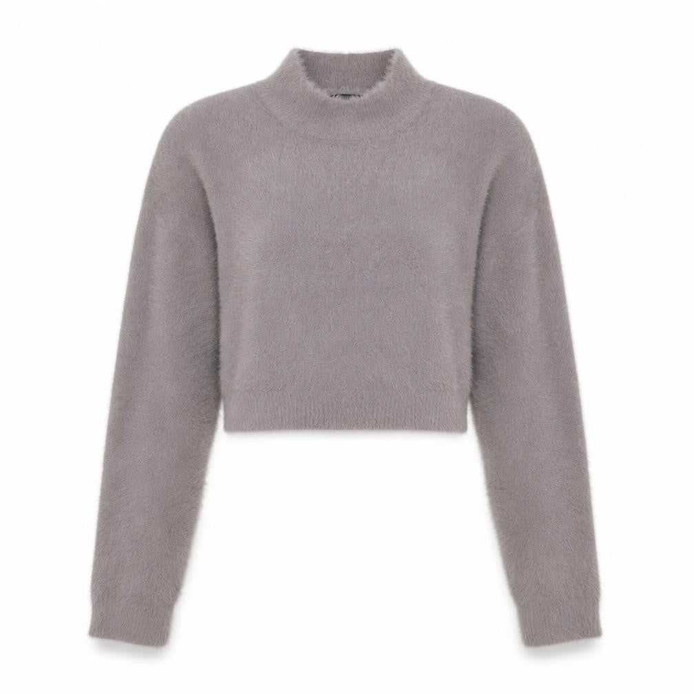 SheIn Womens Grey  Acrylic Cropped Blouse Size L High Neck