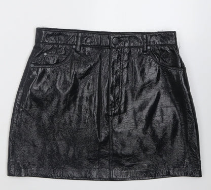 Preloved Pull&Bear Womens Black  Polyurethane A-Line  Size M   Button - Front