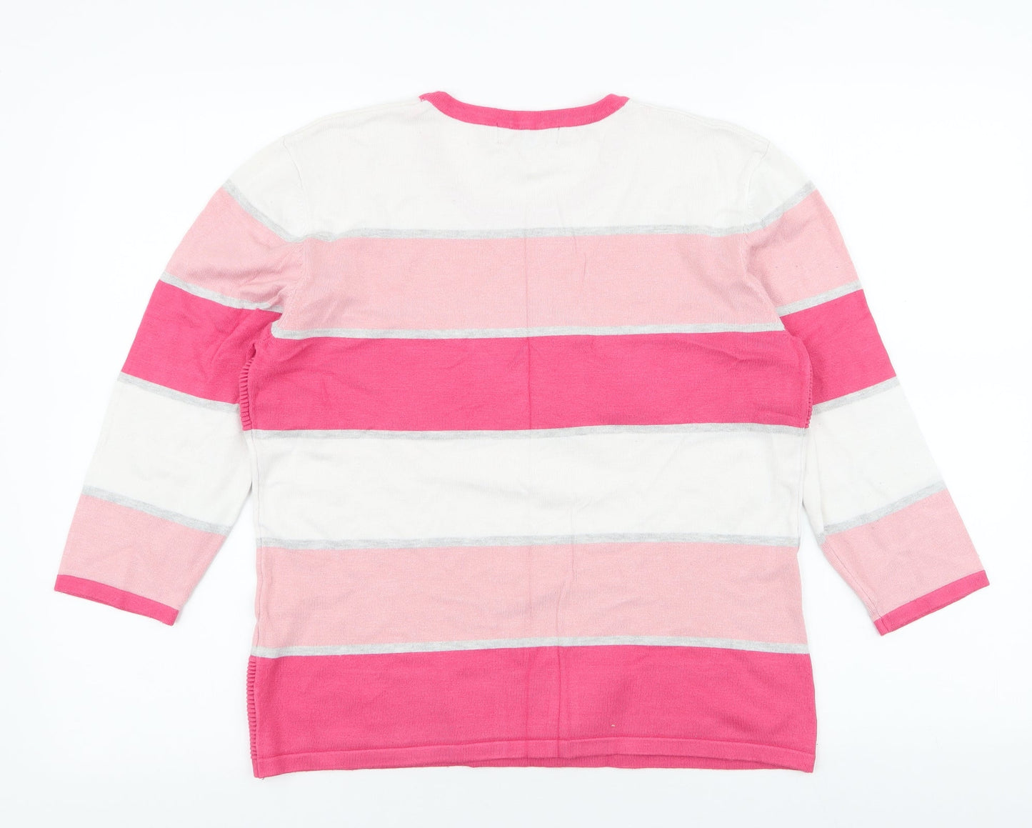 Mindflower Womens Pink Round Neck Striped Viscose Pullover Jumper Size M