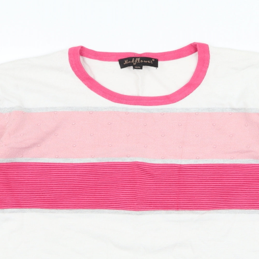 Mindflower Womens Pink Round Neck Striped Viscose Pullover Jumper Size M
