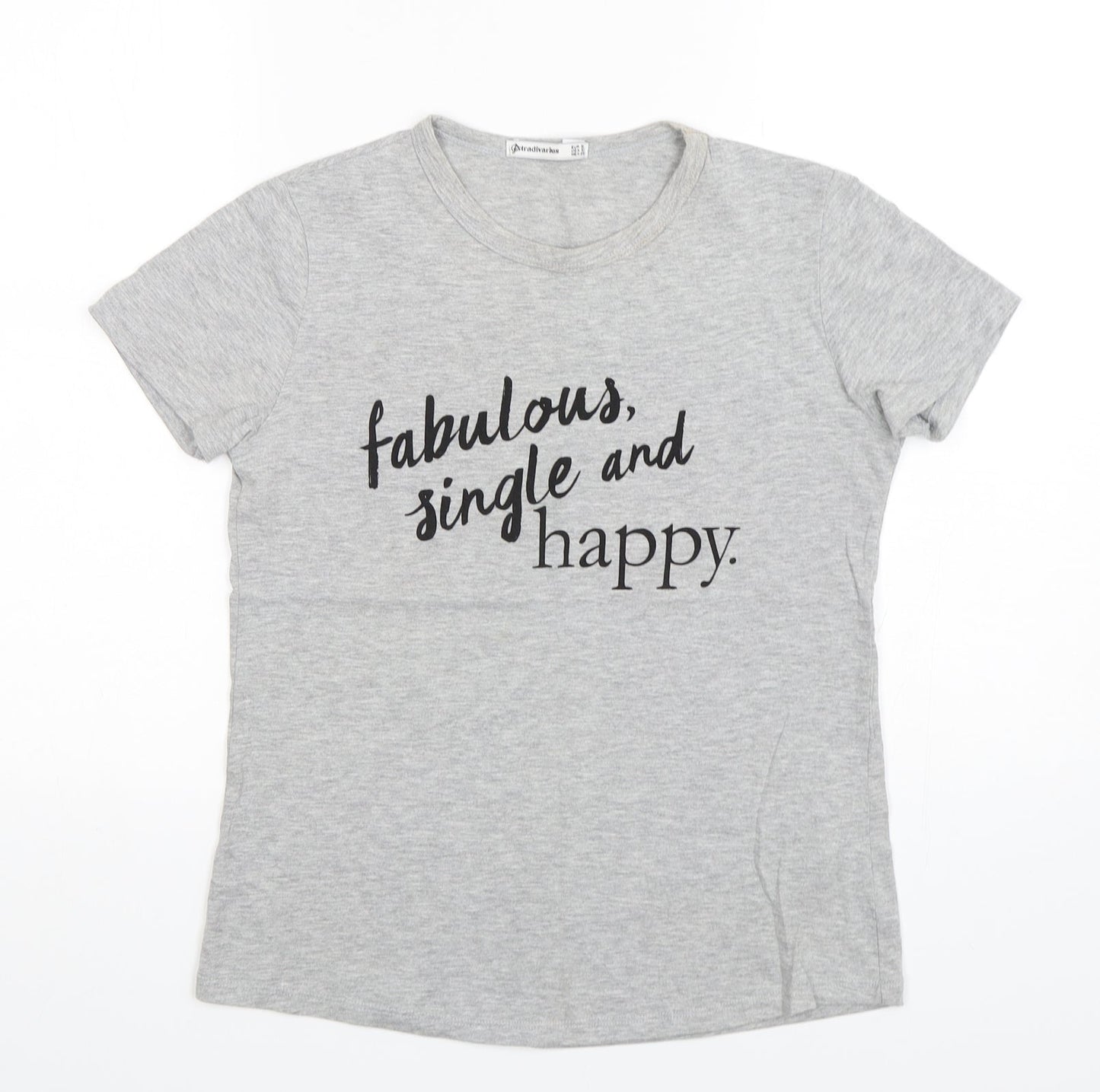 Stradivarius Womens Grey  Cotton Basic T-Shirt Size S Round Neck