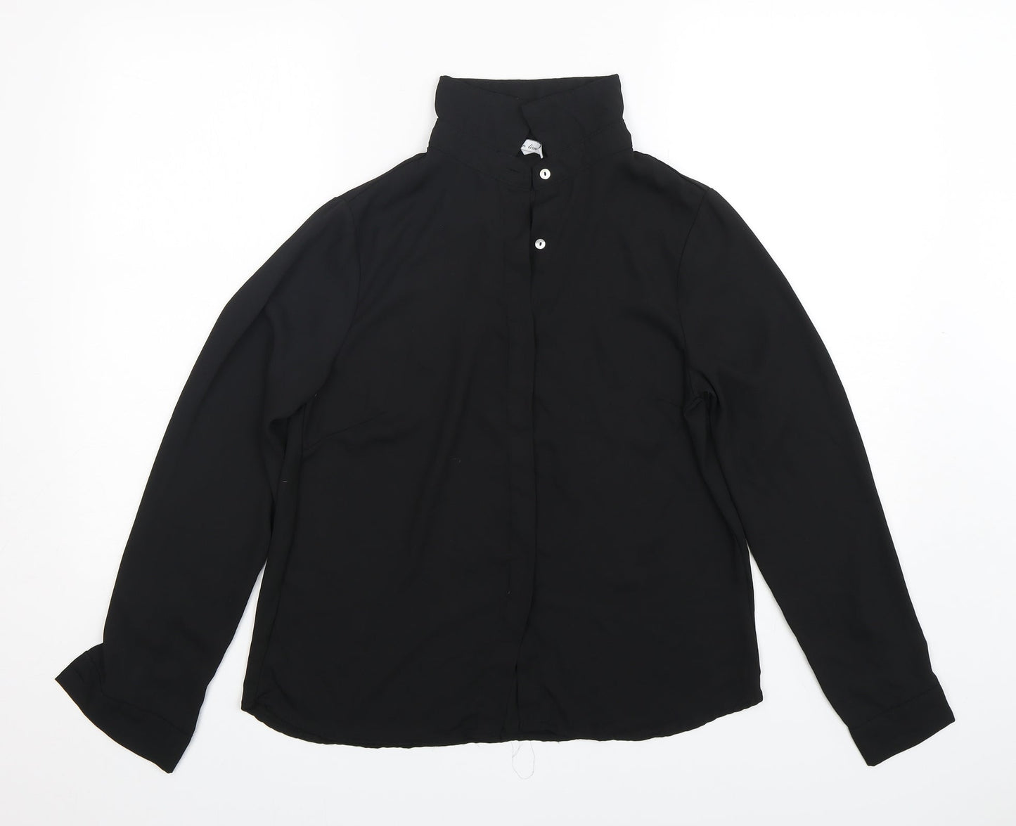 Golden Live Womens Black  Polyester Basic Button-Up Size M Collared