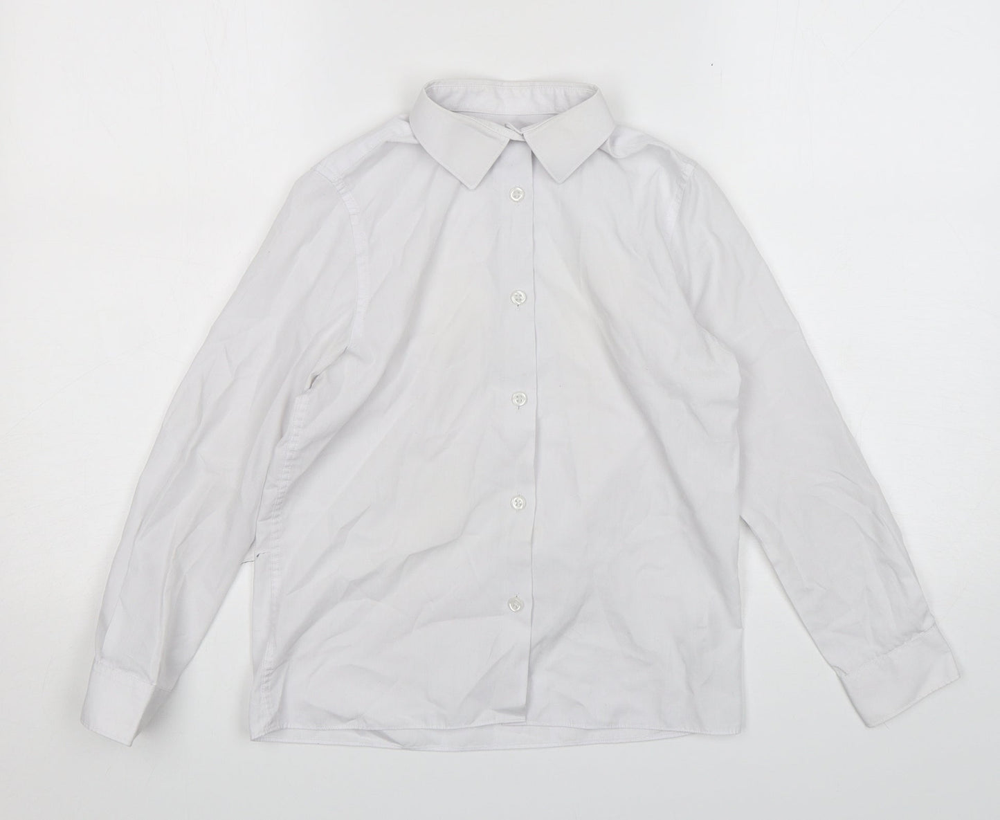 Marks and Spencer Girls White  Polyester Basic Button-Up Size 9-10 Years Collared Button