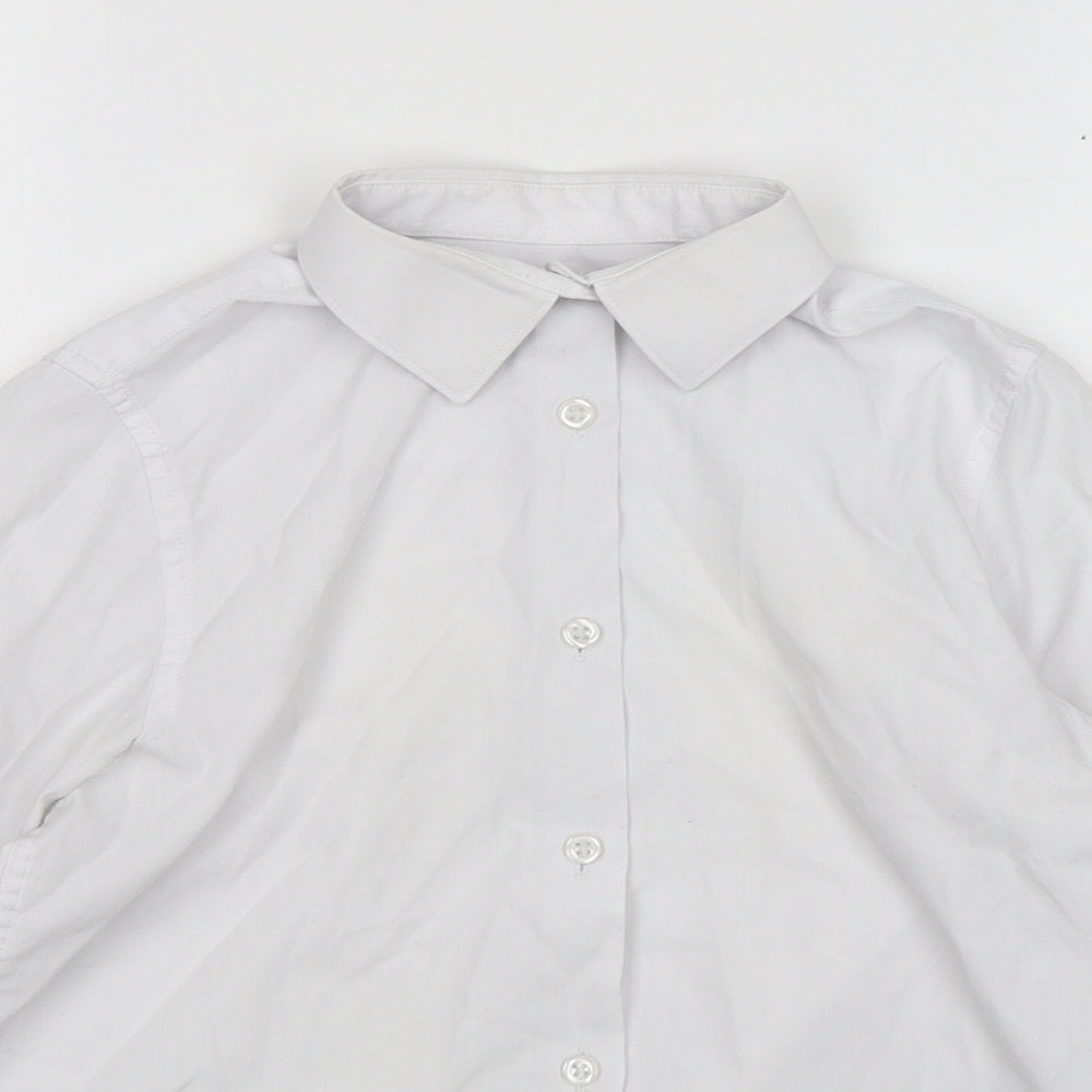 Marks and Spencer Girls White  Polyester Basic Button-Up Size 9-10 Years Collared Button