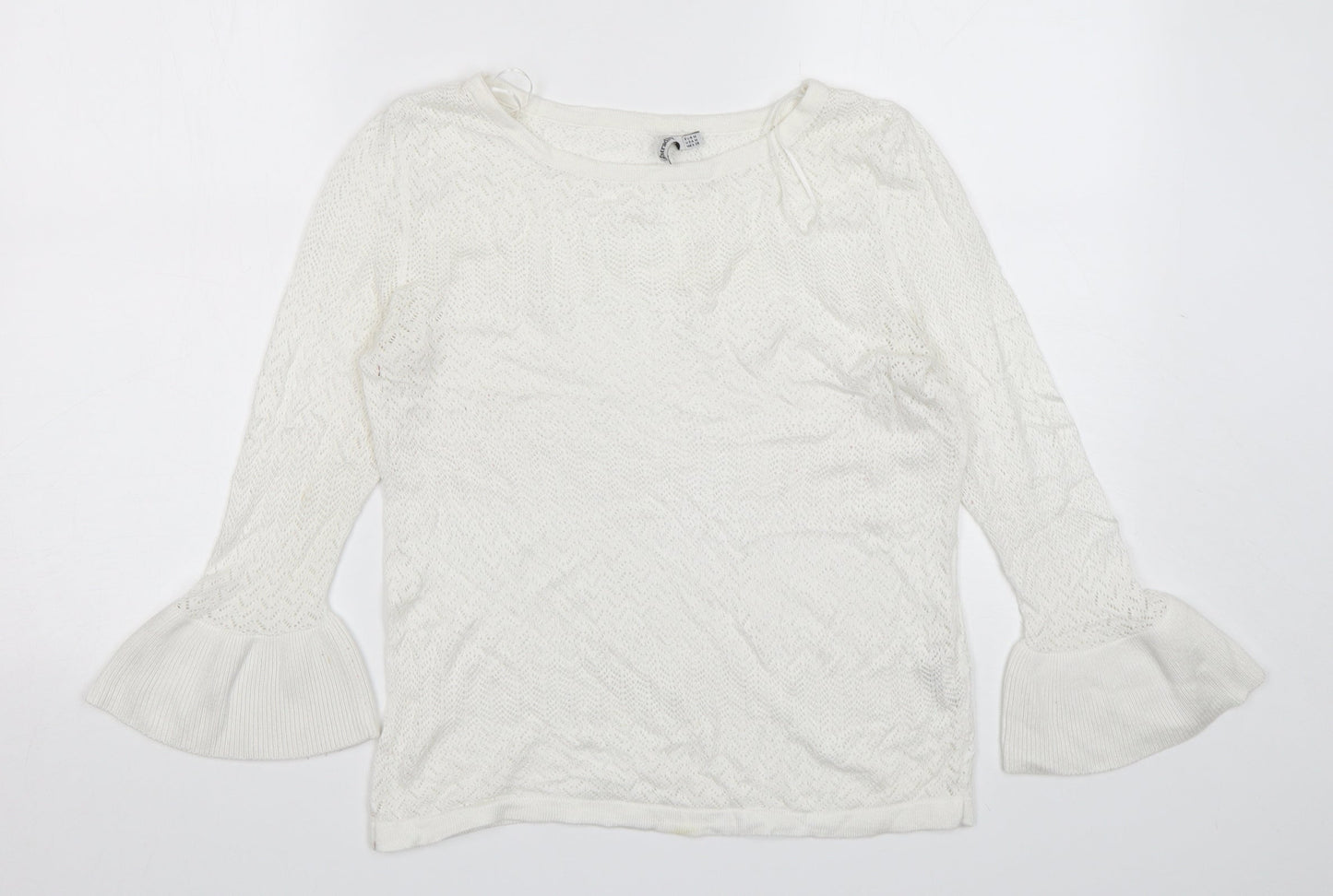 Stradivarius Womens White Round Neck  Viscose Pullover Jumper Size M